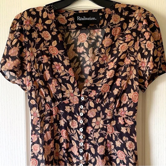 Realisation The Monica Silk Floral Midi Dress Fantasy Black Pink Small EUC - Picture 4 of 14